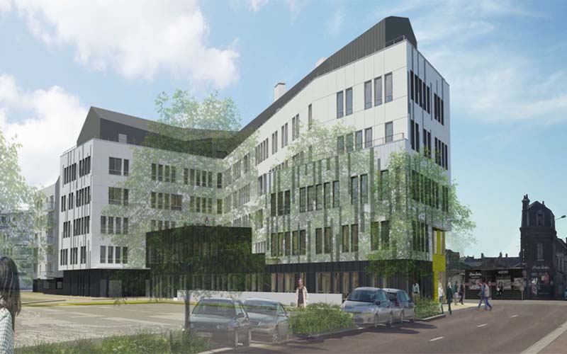Immeuble de bureaux CAF, Rouen Maitre d’œuvre : Atelier des 2 anges Mandataire : Bouygues Construction Construction d’un bâtiment de Bureaux